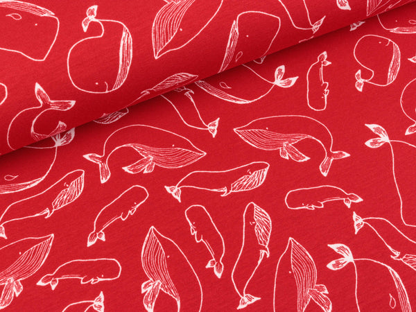 Baumwolljersey Wale weiß auf Rot
