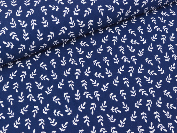 Reststück 26cm - Swim & Sport Knit Summer Breeze Zweige weiß auf Marineblau