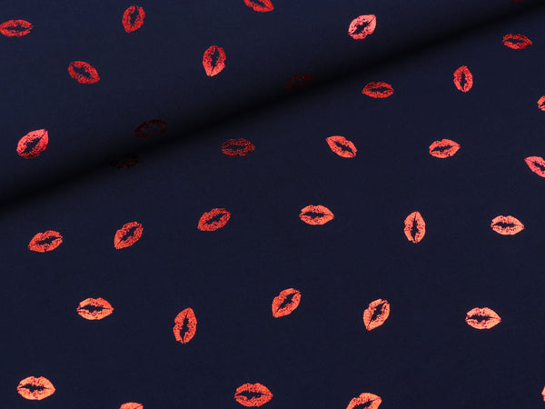 Viskosestoff Radiance Folienprint Kiss Me rot-navy