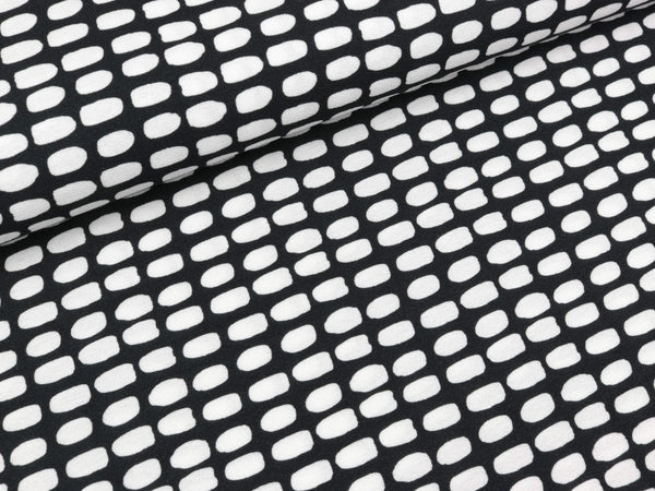 Viskose Krepp Palina Tupfen weiß auf Schwarz