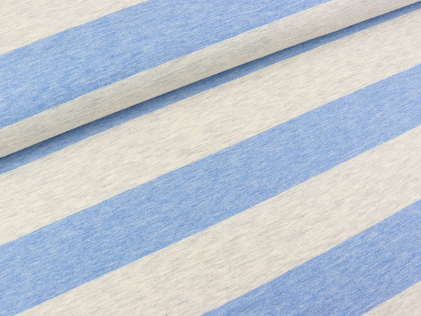 Baumwolljersey Melange Blockstreifen hellgrau-hellblau