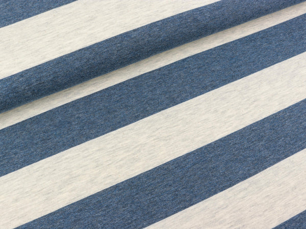Baumwolljersey Melange Blockstreifen hellgrau-jeansblau