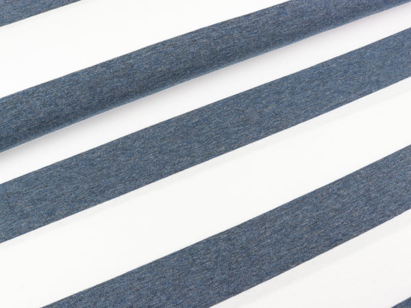 Baumwolljersey Melange Blockstreifen jeansblau-weiß