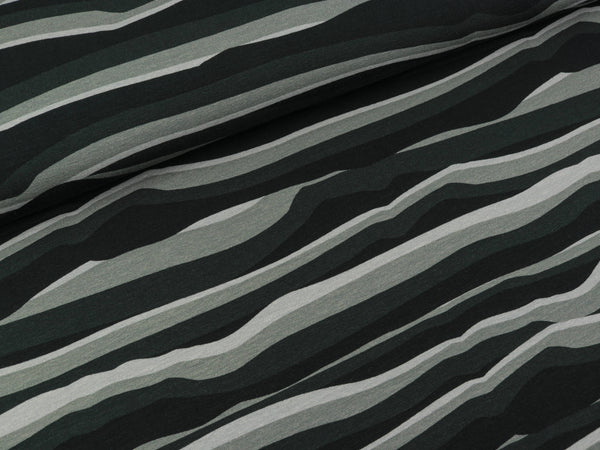Baumwolljersey Wavy Stripes schwarz-grau-hellgrau by Lycklig Design