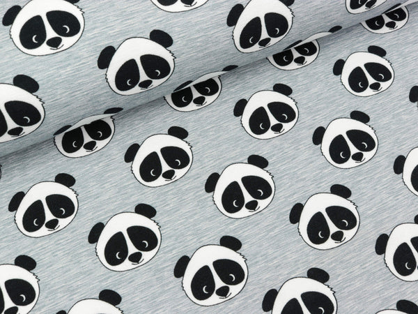 French Terry Panda auf grau meliert by Cherry Picking