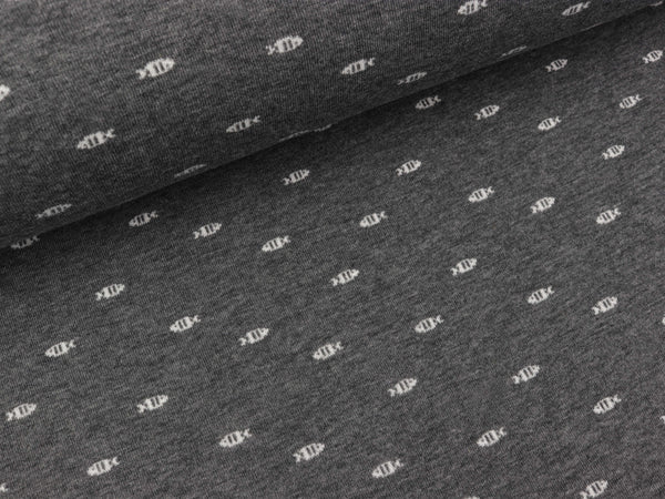 AHOI Bio Doubleface Jersey Go Fishing carbon melange-weiß by Albstoffe