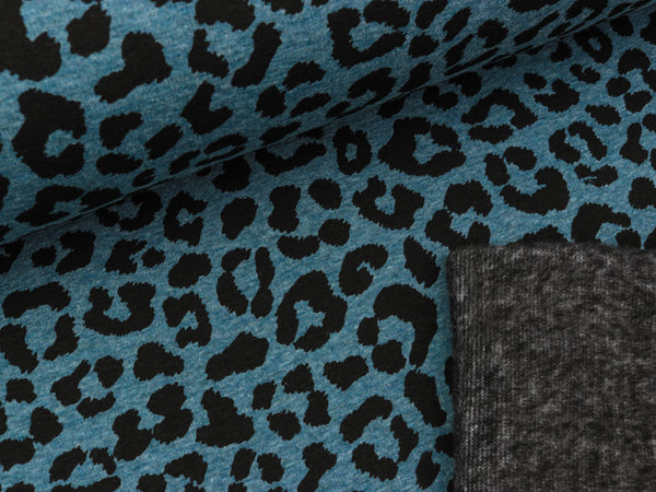 Reststück 13cm - Happy Fleece Melange Print Animal schwarz-dusty blue