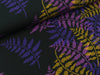 Reststück 135cm - French Terry Lots of Dots Farnblätter senfgelb-lila auf Schwarz by Lycklig Design