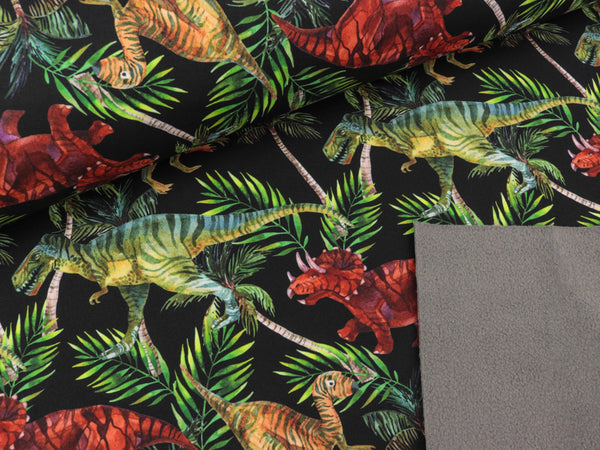 Reststück 24cm - Softshell Fiete Dinosaurier bunt auf Schwarz
