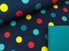 Reststück 39cm - Softshell Bunte Dots auf Dunkelblau