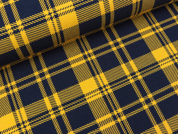 French Terry Dundee maisgelb-dunkelblau kariert