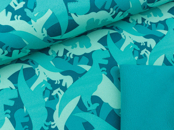 Reststück 37cm - NANO Softshell Sheldon Dinosaurier auf Petrol