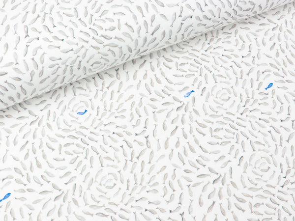 Baumwolljersey Ocean Breeze Kleine Fische grau auf Weiß