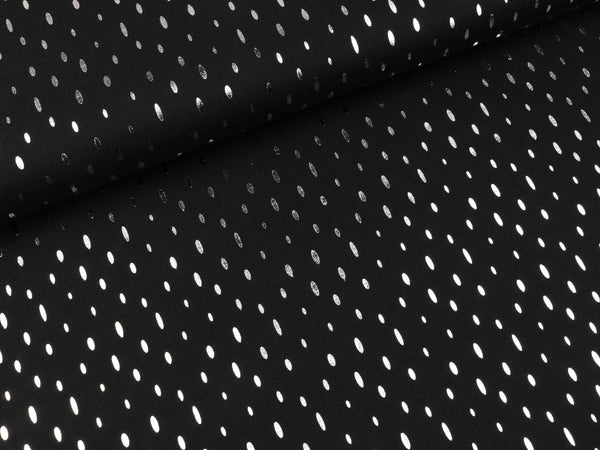 Viskosestoff Chally Foil Print Ovale silber auf Schwarz