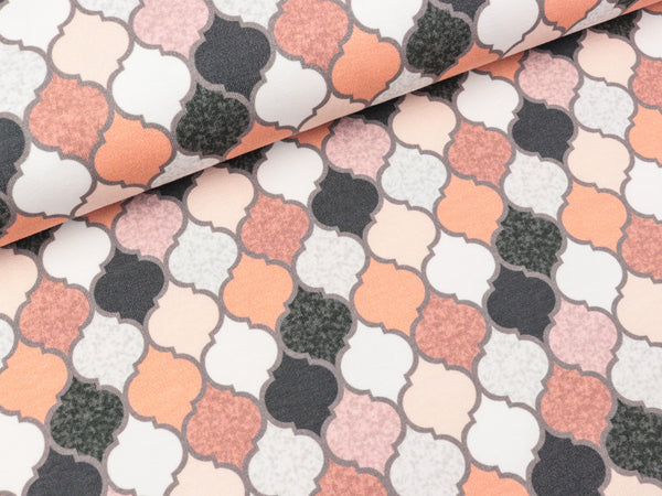 Reststück 13cm - Baumwolljersey Moroccan Tiles apricot-anthrazit by Lycklig Design