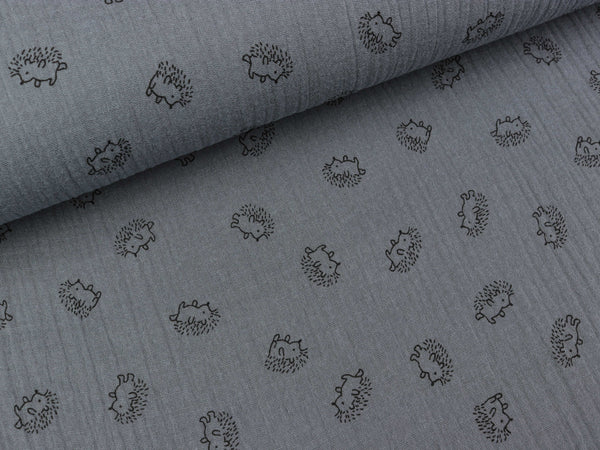 Baumwoll Musselin Double Gauze Bambino Kleine Igel schwarz auf Dunkelgrau
