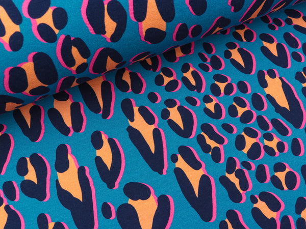 Reststück 31cm - Hamburger Liebe Baumwollsweat Sparkle Safari helles petrol