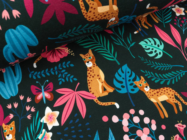 Reststück 37cm - Hamburger Liebe Baumwollsweat Sparkle In the Jungle petrol