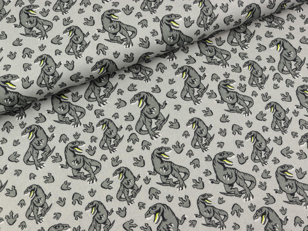 Steinbeck Webware Dinos Dinosaurier grau-lime auf Hellgrau