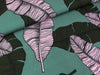Reststück 148cm - Viskosestoff Tropical Bird Federn rosa-khaki auf Kiefergrün by Thorsten Berger