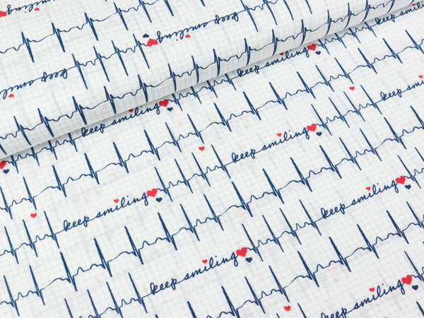 Baumwoll Webware Toni EKG Herzschlag weiß