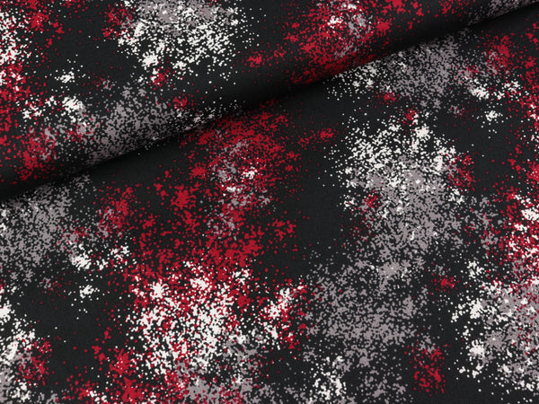 Baumwoll Webware Kurt Kleckse grau-rot-weiß auf Schwarz