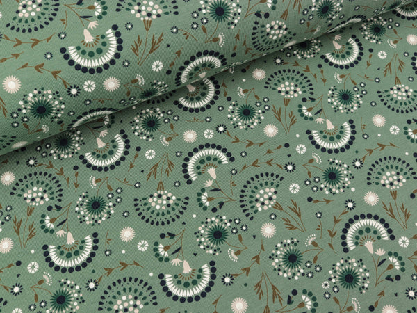 Baumwolljersey Print Graphics bunt auf Dusty mint