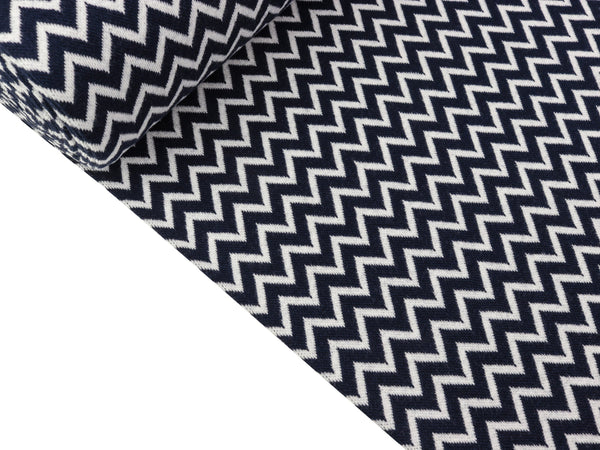 Glatte Bündchenware Karla Chevron weiß - dunkelblau Schlauchware