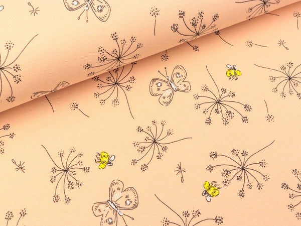 Baumwolljersey Print Flowers and Bees salmon