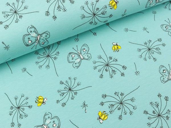 Baumwolljersey Print Flowers and Bees mint