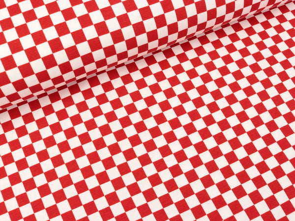Baumwolljersey Check rot-weiß 1cm