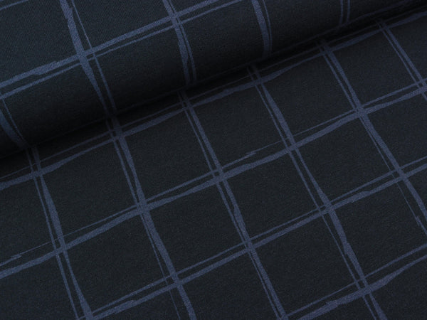Reststück 34cm - Modalsweat Jills Check rauchblau-nachtblau by Cherry Picking