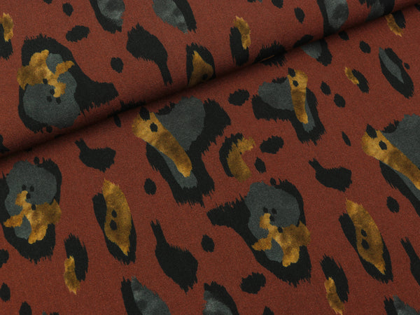 Viskosestoff Scala Leoprint bunt auf Grounded Red