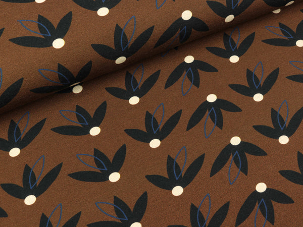 Reststück 19cm - Baumwolljersey Free Fallin Cozy Blumen auf Nussbraun by brinarina