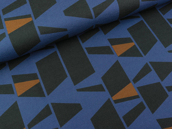 Reststück 20cm - French Terry Cozy Grafik bunt auf Blau by brinarina