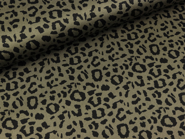 Baumwollsatin Leoprint schwarz auf Khaki