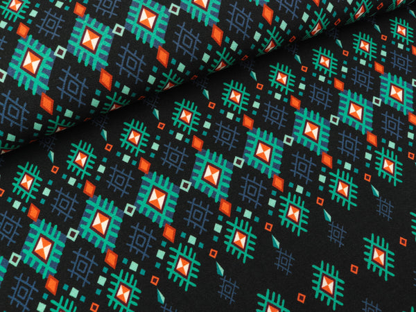 Reststück 20cm - Hamburger Liebe Tencel Lyocell Jersey Orient Oxident Crescent Moon schwarz-bunt