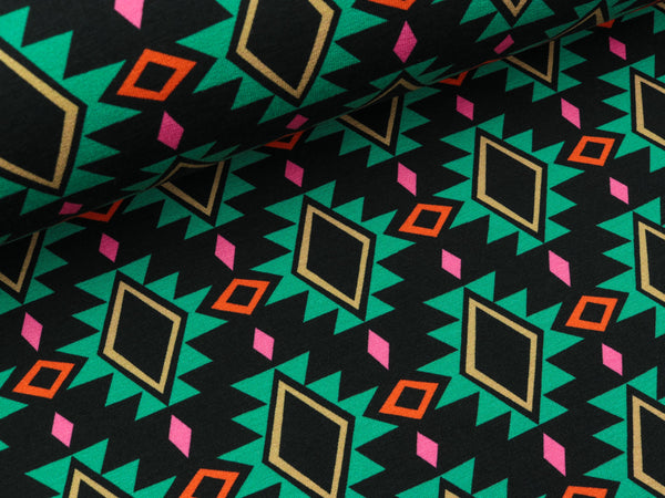 Reststück 42cm - Hamburger Liebe Baumwollsweat Orient Oxident Diamond Eye schwarz-bunt