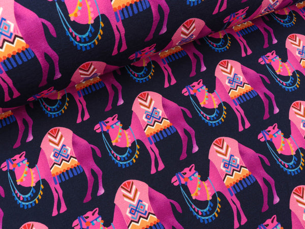 Reststück 41cm - Hamburger Liebe Baumwollsweat Orient Oxident Camel Ride blue navy-ciclamino-bunt