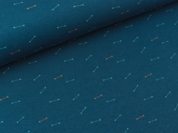 Reststück 18cm - Interlock Jersey Bueno Kleine Pfeile auf Jeansblau