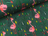 Leichter Baumwollsweat XMAS Knit Ugly Weihnachtsflamingos auf Dunkelgrün