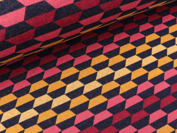 Reststück 20cm - Hamburger Liebe 5 Farb-Jacquardjersey Sweet Home Laid Back blue navy-prugna-azalea-curry-colza