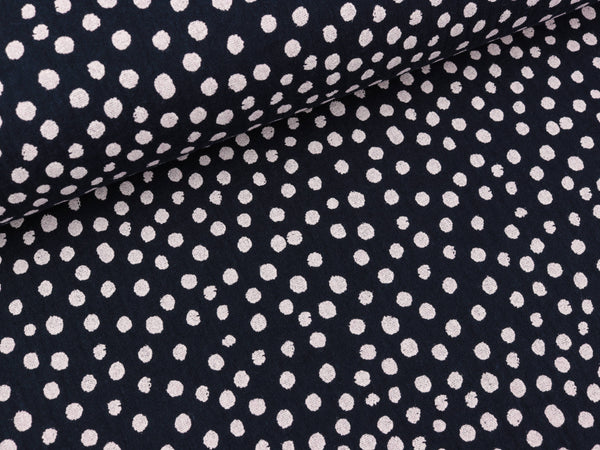 Baumwoll Double Gauze Jeron Punkte weiß auf Dunkelblau
