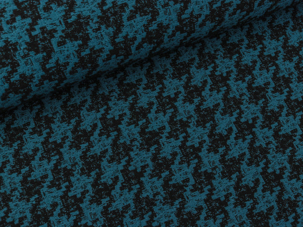 Bengaline Jacquard Hahnentrittmuster medium schwarz-petrol