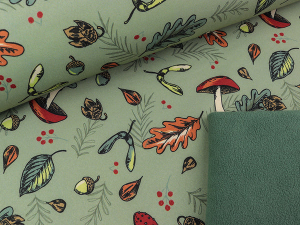 Reststück 8cm - Softshell Print Fall dusty mint-bunt