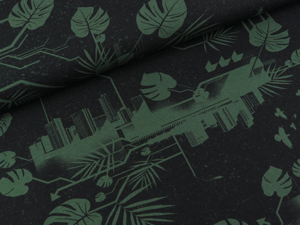 Reststück 30cm - Baumwolljersey Urban Jungle schwarz-khaki by Thorsten Berger