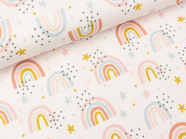 Baumwolljersey Jesse Bunte Regenbogen auf Zartrosa