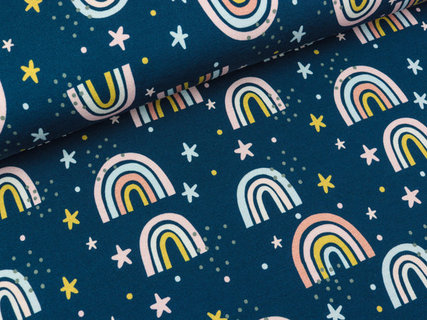 Baumwolljersey Jesse Bunte Regenbogen auf Dunkelblau