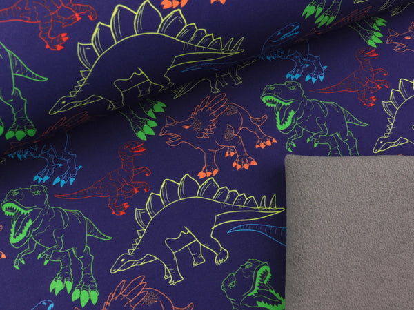 Reststück 35cm - Softshell Fiete Bunte Dinosaurier auf Dunkelblau