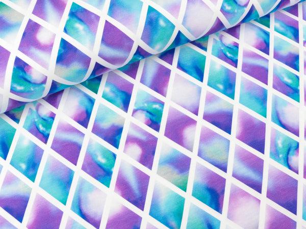 Reststück 37cm - Baumwolljersey Crystal Magic Rautenmuster hellmint-lila by Lycklig Design